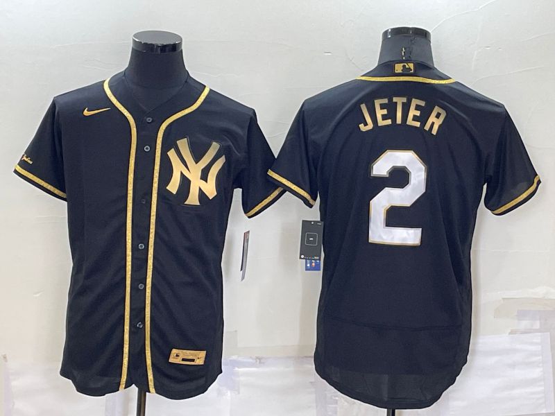 Men New York Yankees 2 Jeter Black Gold Elite 2022 Nike MLB Jersey